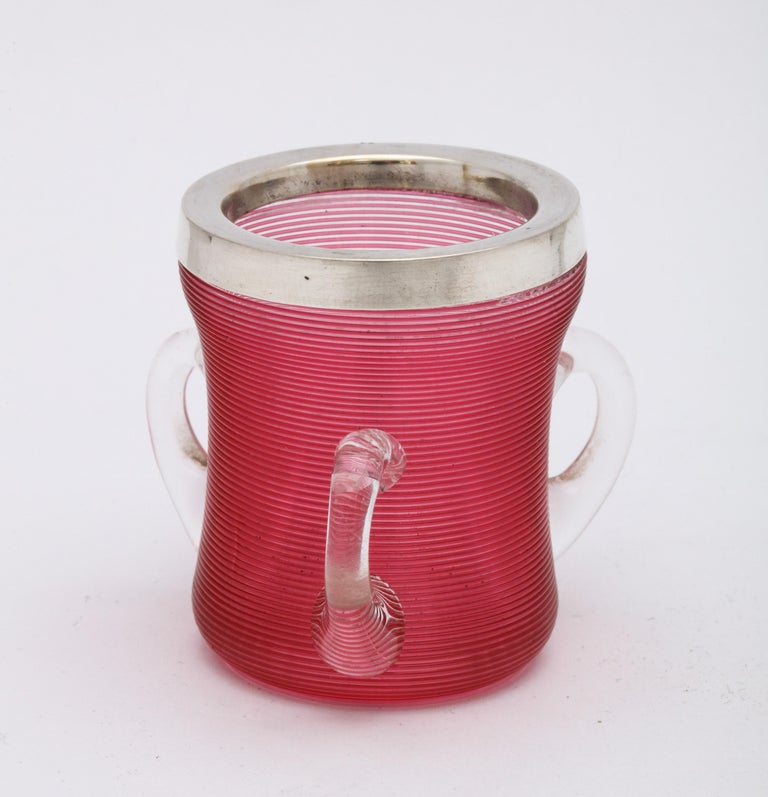 Edwardian Sterling Silver-Mounted Cranberry/Red Threaded Crystal Match Striker For Sale 4