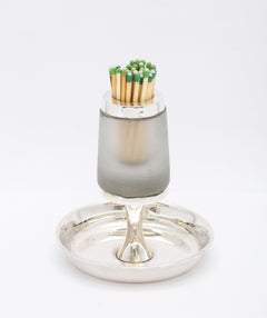 Edwardian Sterling Silver-Mounted Crystal Match Striker on Sterling Silver Base