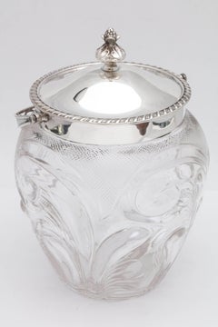 Edwardian Sterling Silver-Mounted Cut Glass Biscuit Barrel or Ice Bucket