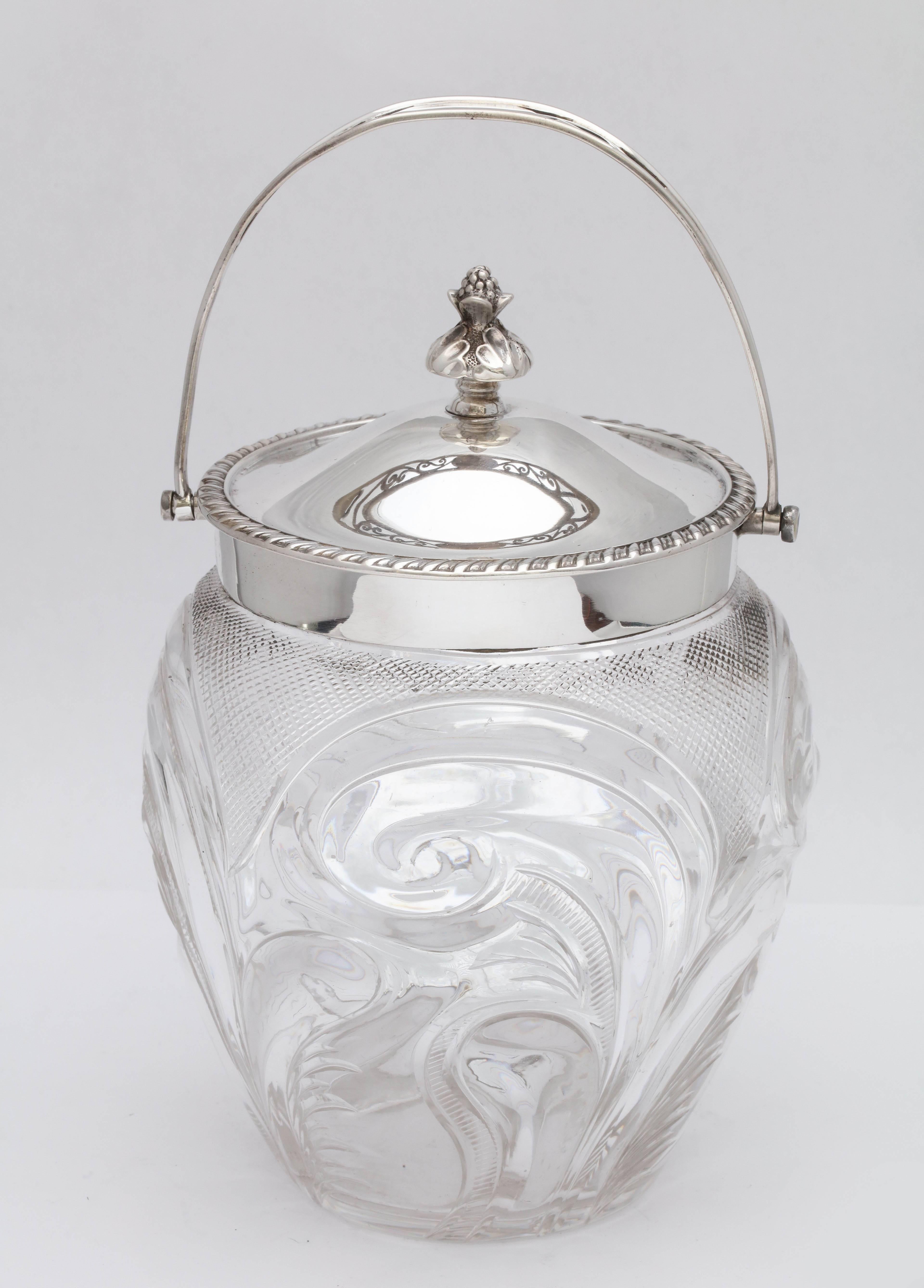 English Edwardian Sterling Silver-Mounted Cut Glass Biscuit Barrel or Ice Bucket