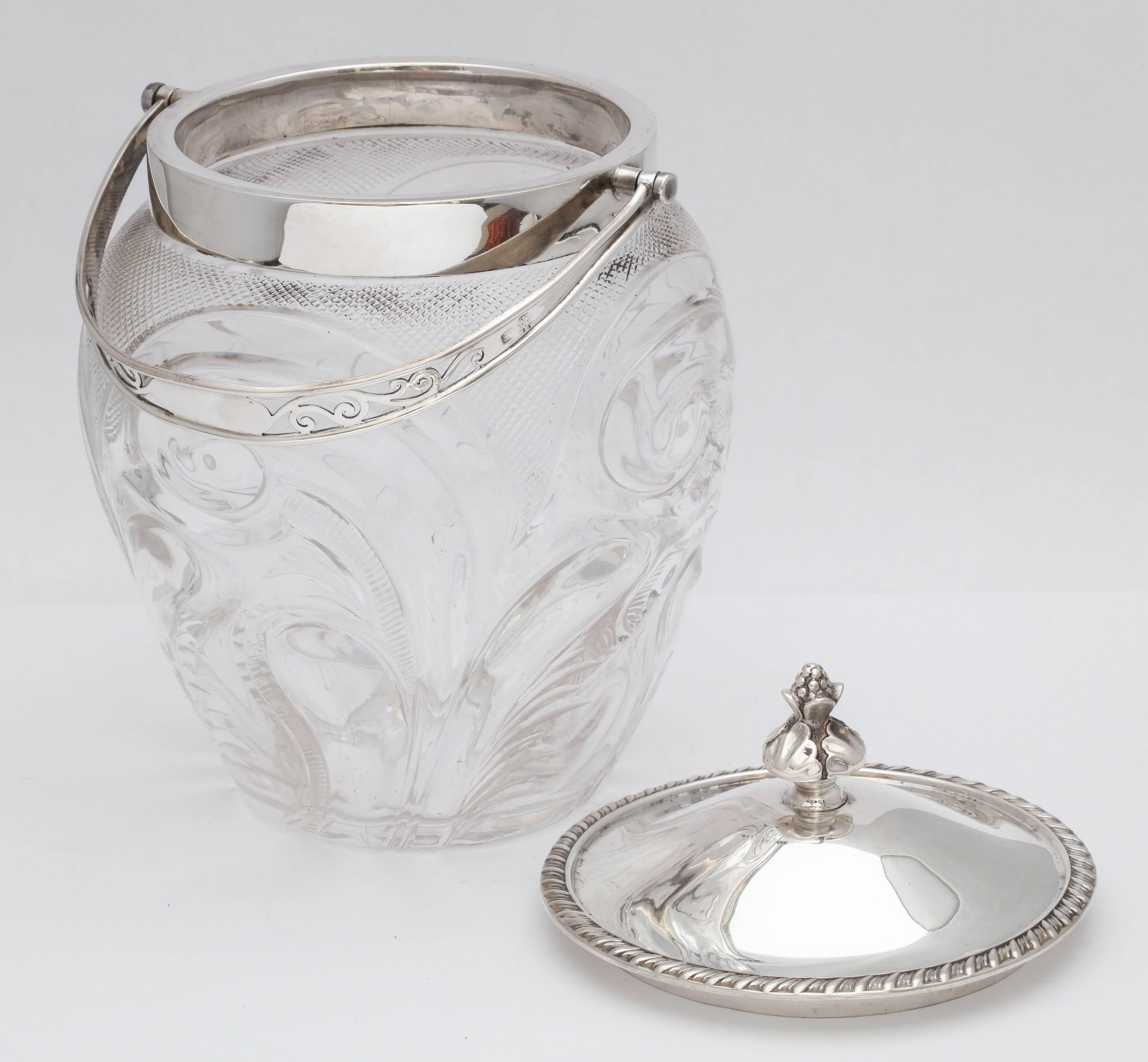 Edwardian Sterling Silver-Mounted Cut Glass Biscuit Barrel or Ice Bucket 1