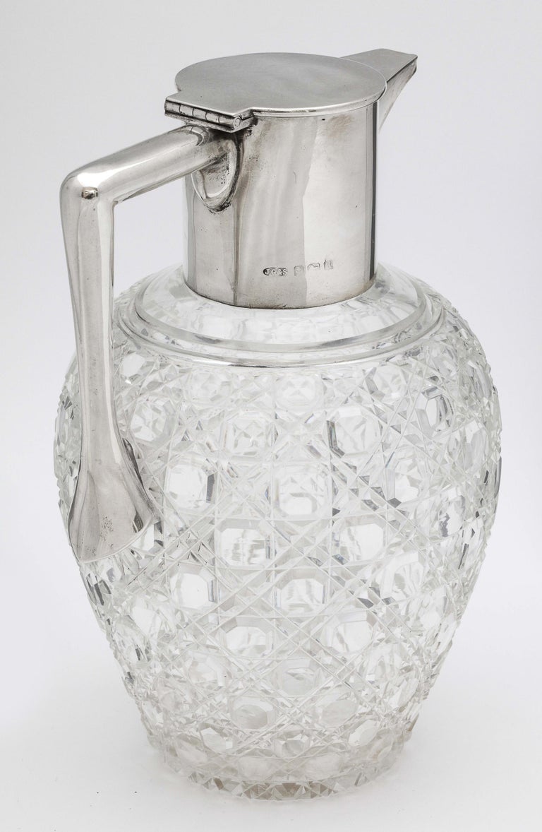 Edwardian Sterling Silver-Mounted Hobnail-Cut Claret Jug By J. Grinsell & Sons In Good Condition For Sale In New York, NY