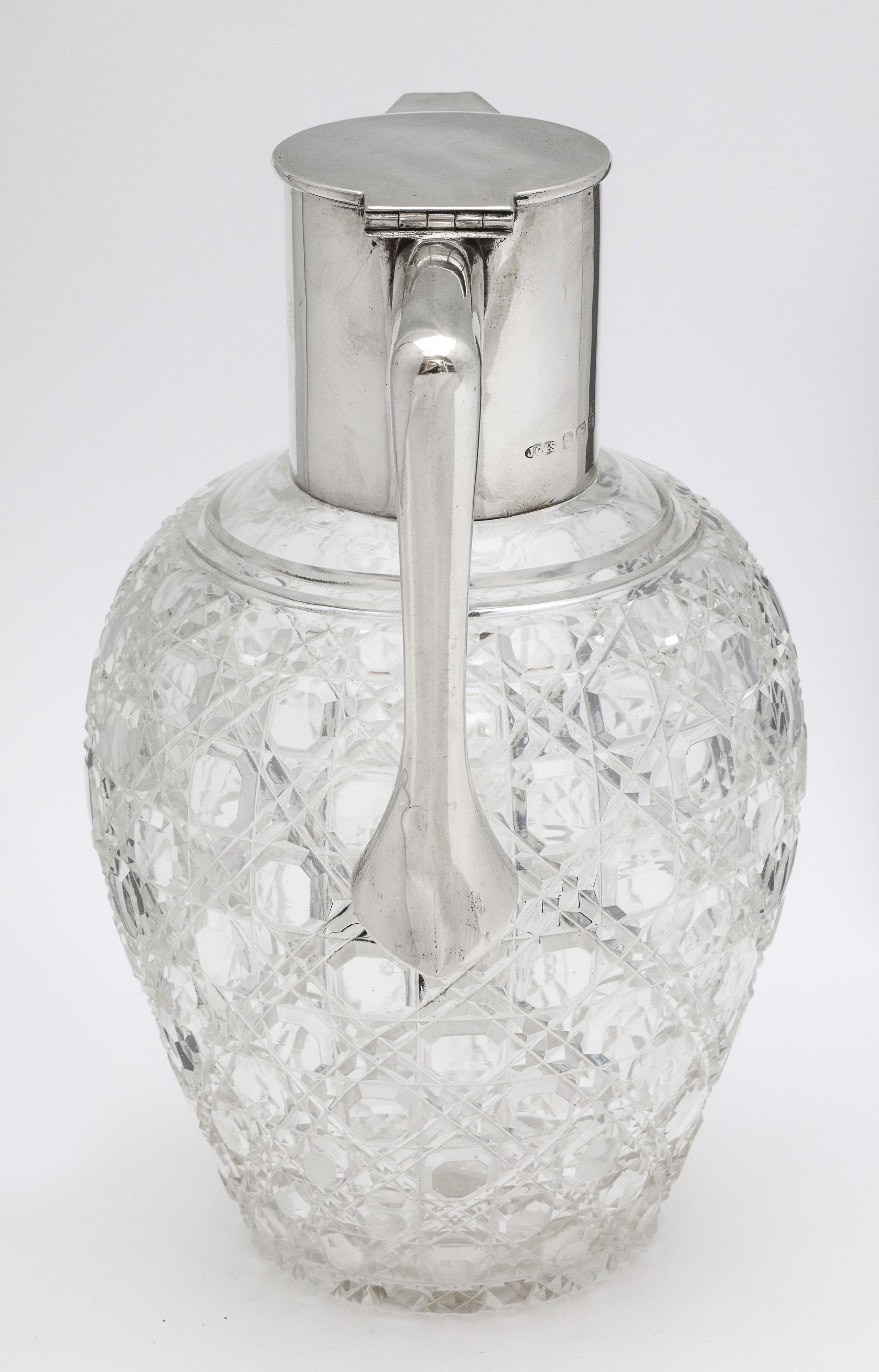 Early 20th Century Edwardian Sterling Silver-Mounted Hobnail-Cut Claret Jug By J. Grinsell & Sons