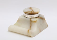 Edwardian Sterling Silver-Mounted Onyx Inkwell