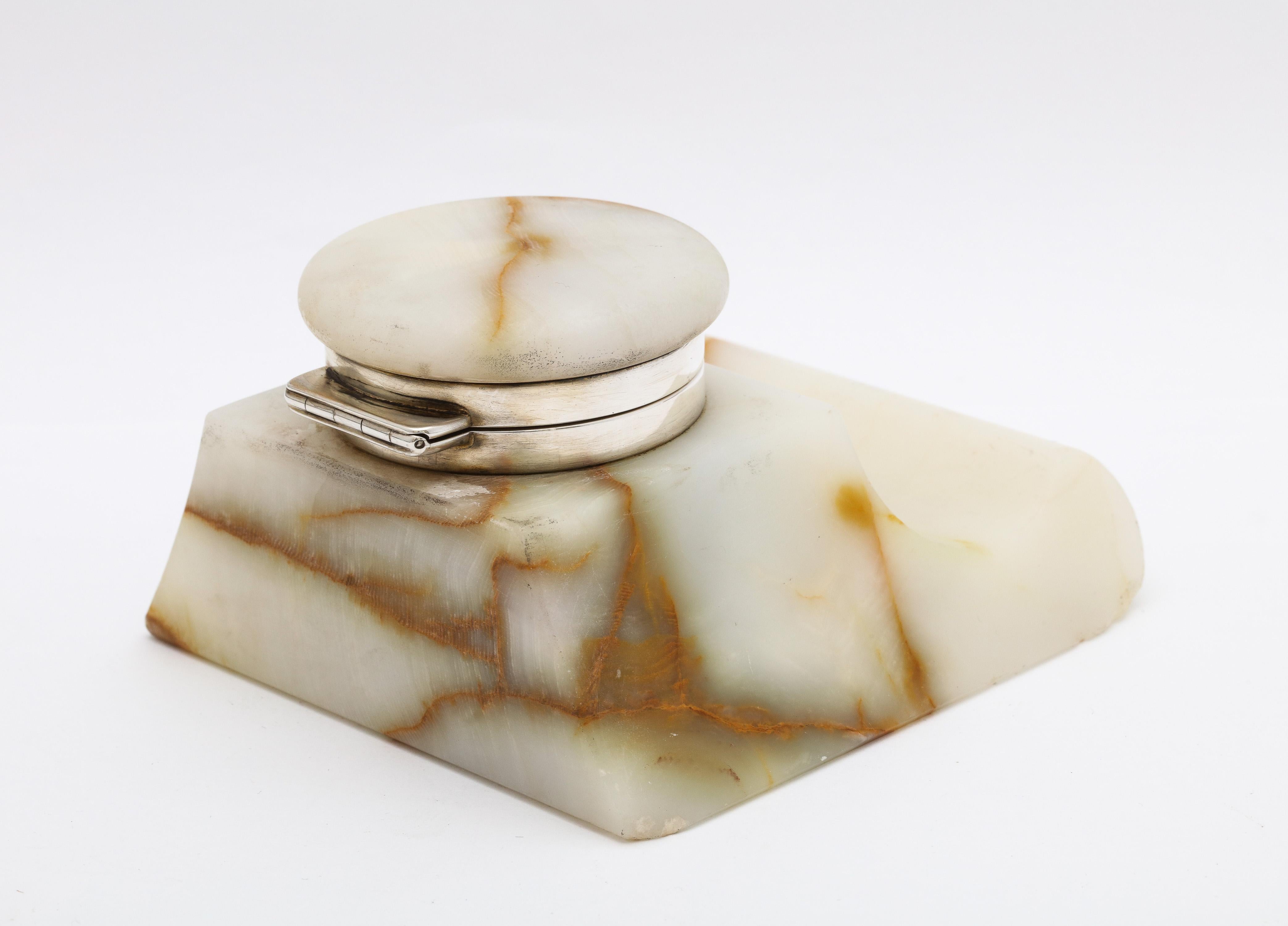 Early 20th Century Edwardian Sterling Silver-Mounted Onyx Inkwell For Sale