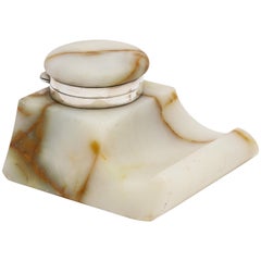 Used Edwardian Sterling Silver-Mounted Onyx Inkwell