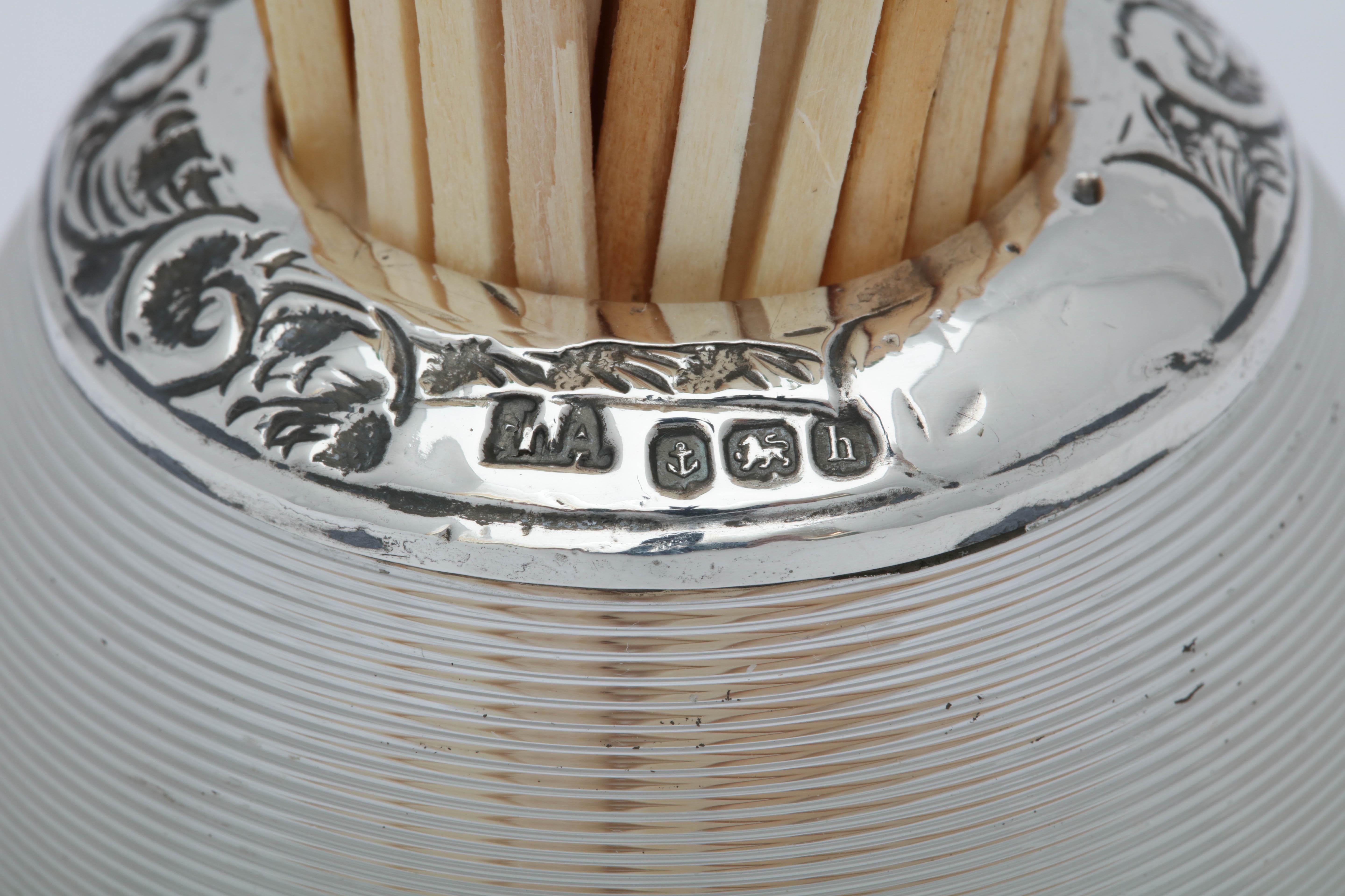 Early 20th Century Edwardian Sterling Silver-Mounted Threaded Crystal Match Striker