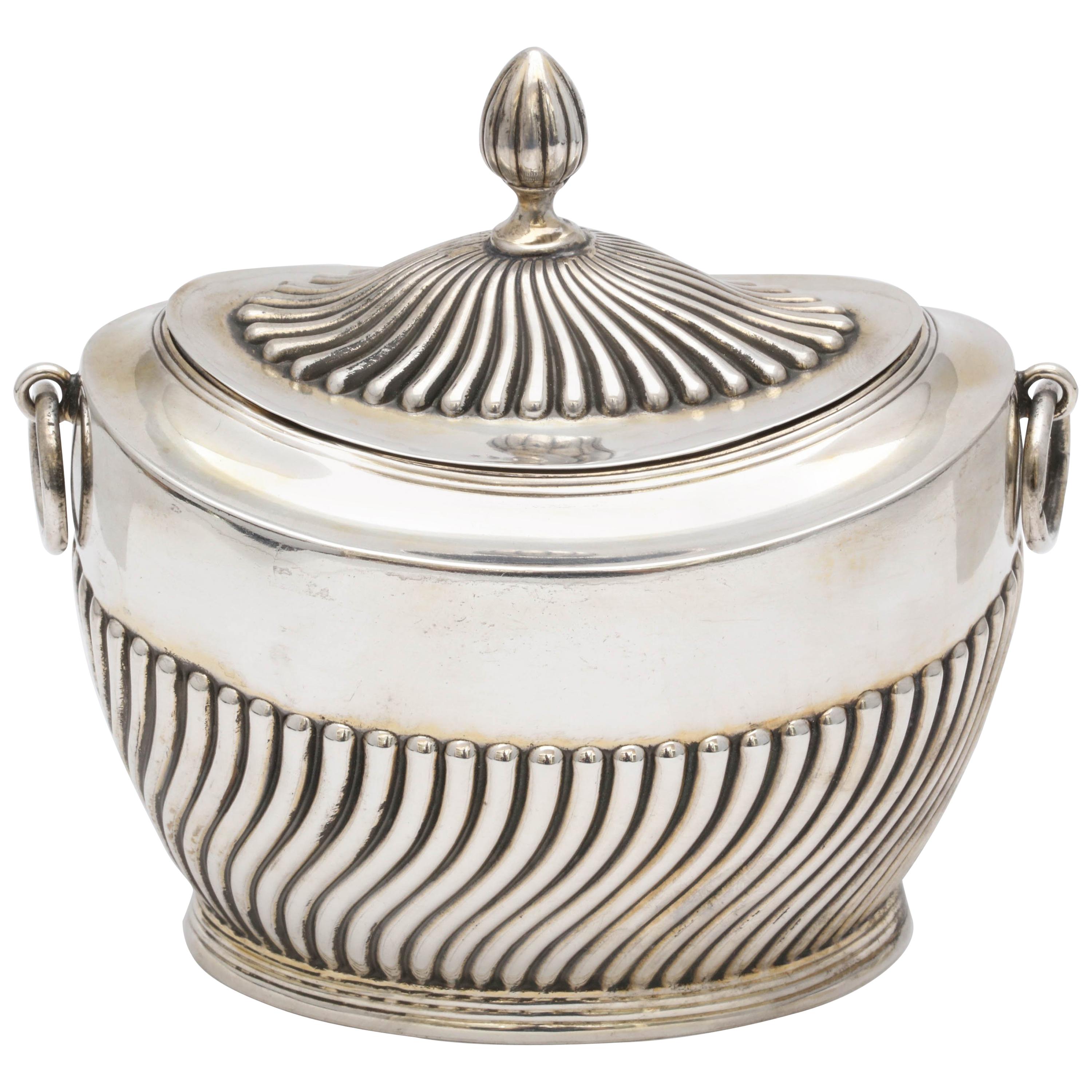 Edwardian Sterling Silver Neoclassical Style Tea Caddy with Hinged Lid
