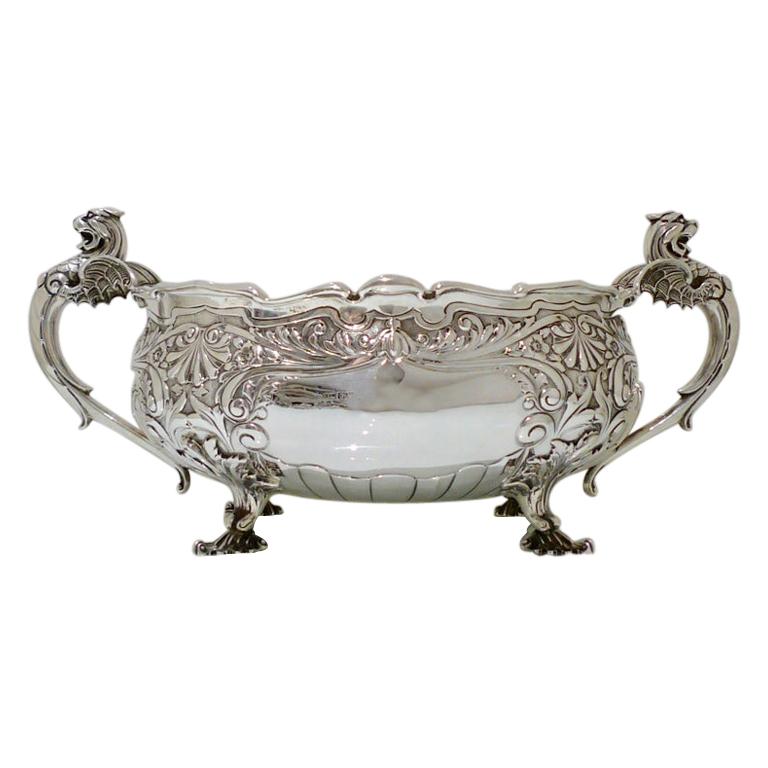 Edwardian Sterling Silver Oval Jardinière Sheffield 1905 Henry Williamson Ltd For Sale