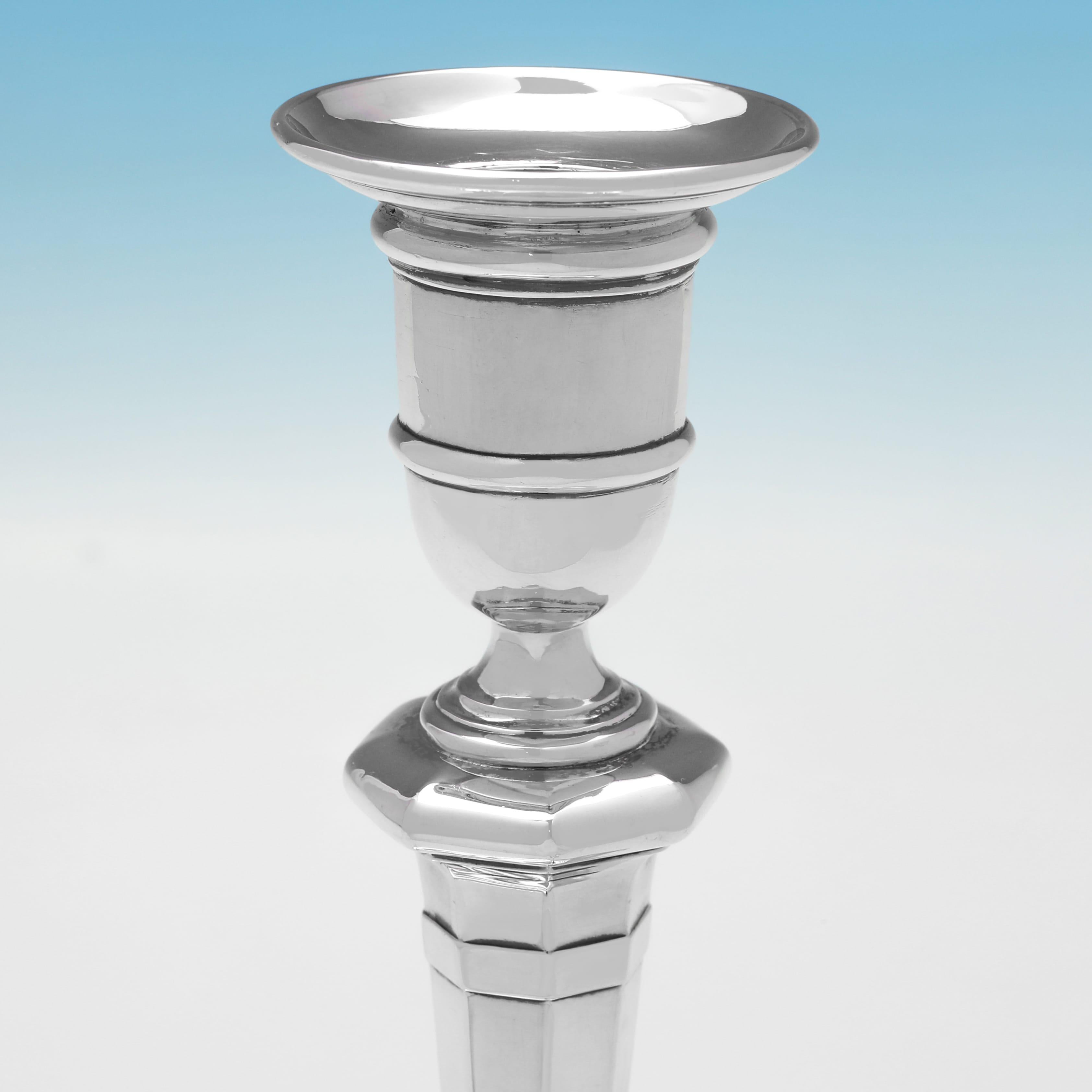 English Edwardian sterling silver pair of candlesticks by James Dixon & Sons 1906
