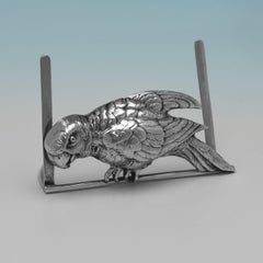 Edwardian Sterling Silver Parrot Menu Holders London 1902