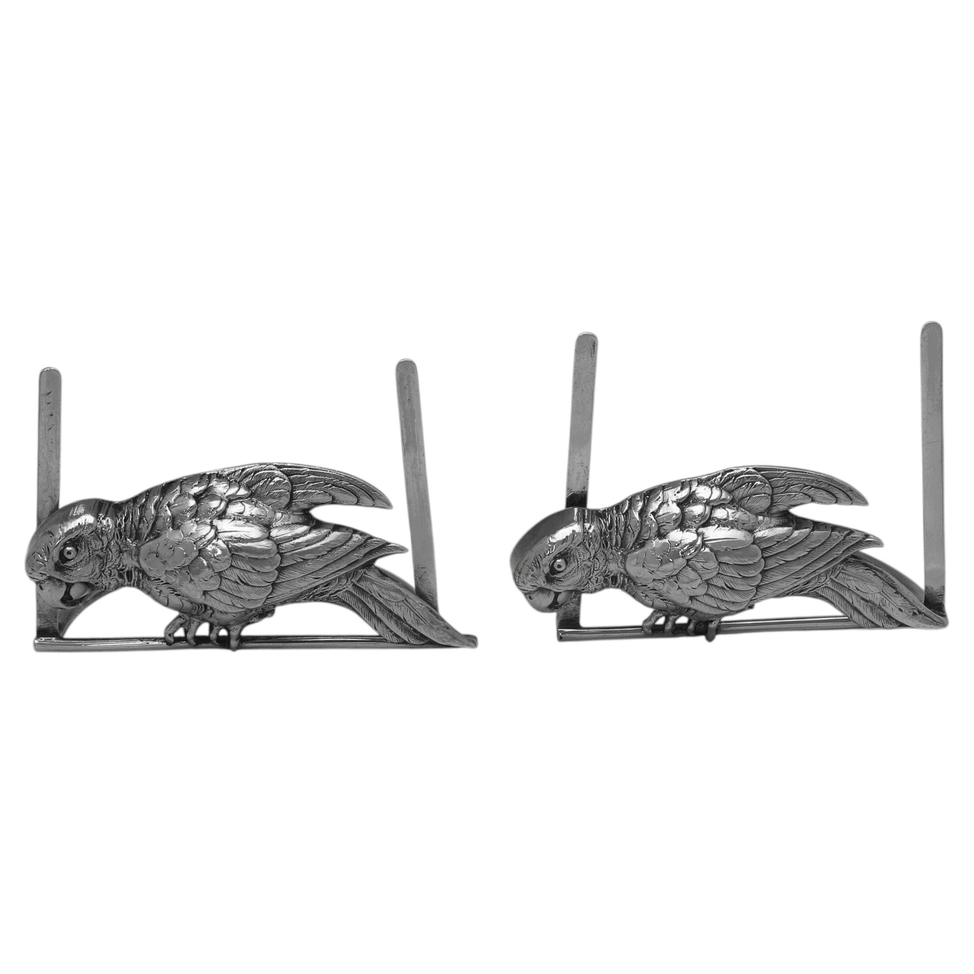 Porte-menus en argent sterling de style édouardien avec perroquet Londres 1902 en vente