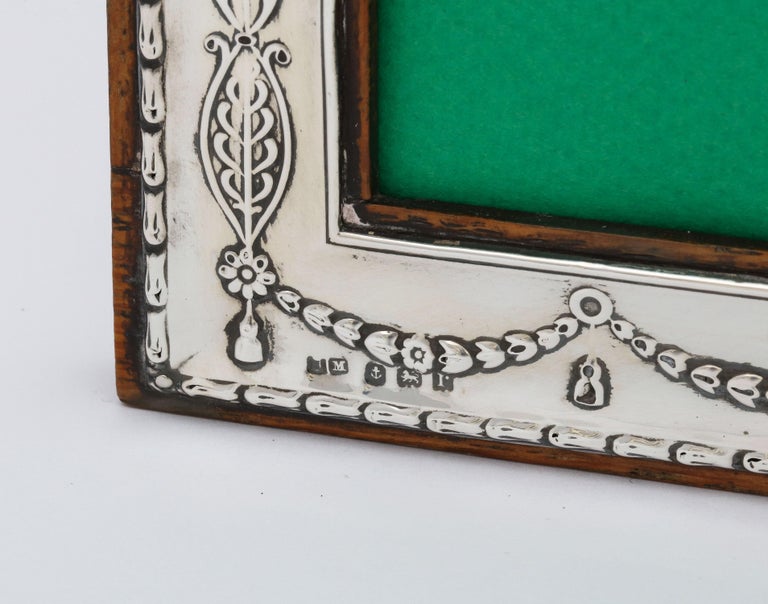 Edwardian Sterling Silver Picture Frame with Wood Back For Sale 3