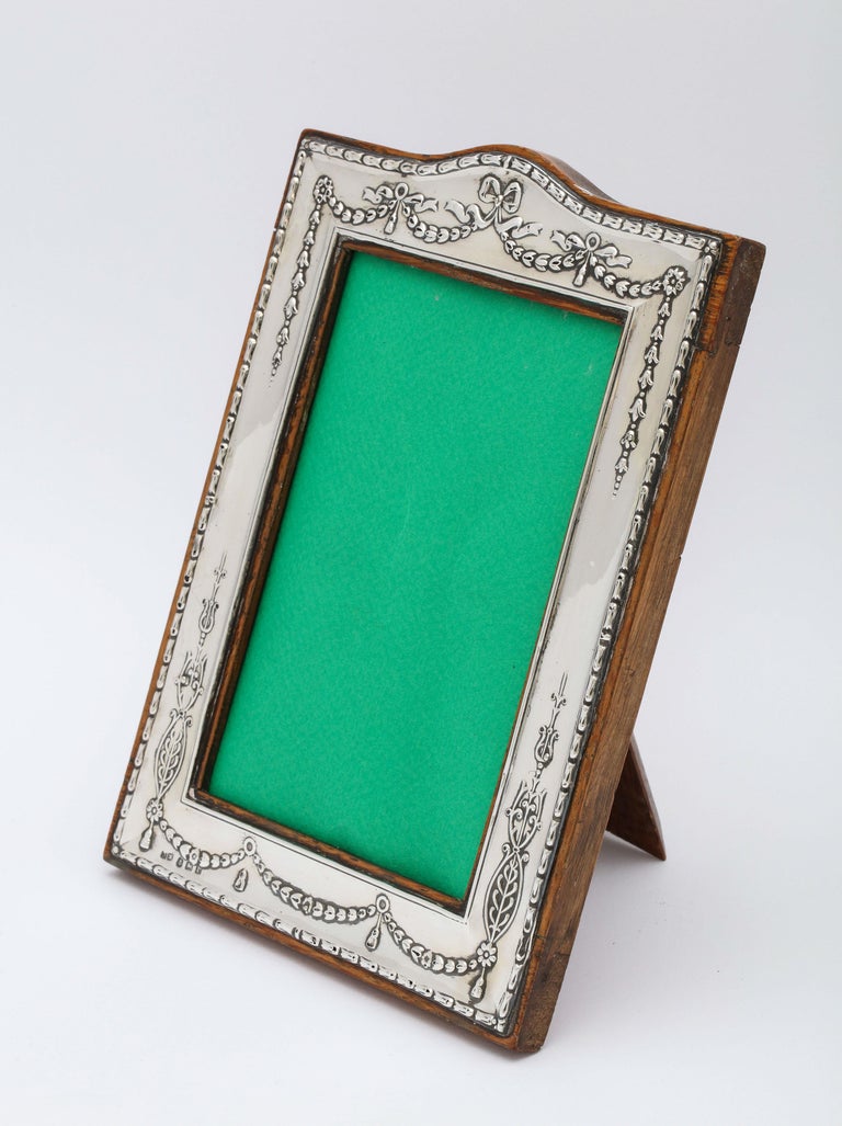 Edwardian Sterling Silver Picture Frame with Wood Back For Sale 4