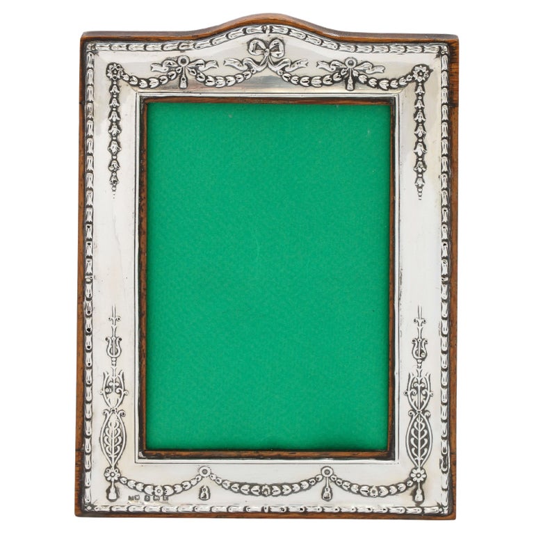 Edwardian Sterling Silver Picture Frame with Wood Back For Sale