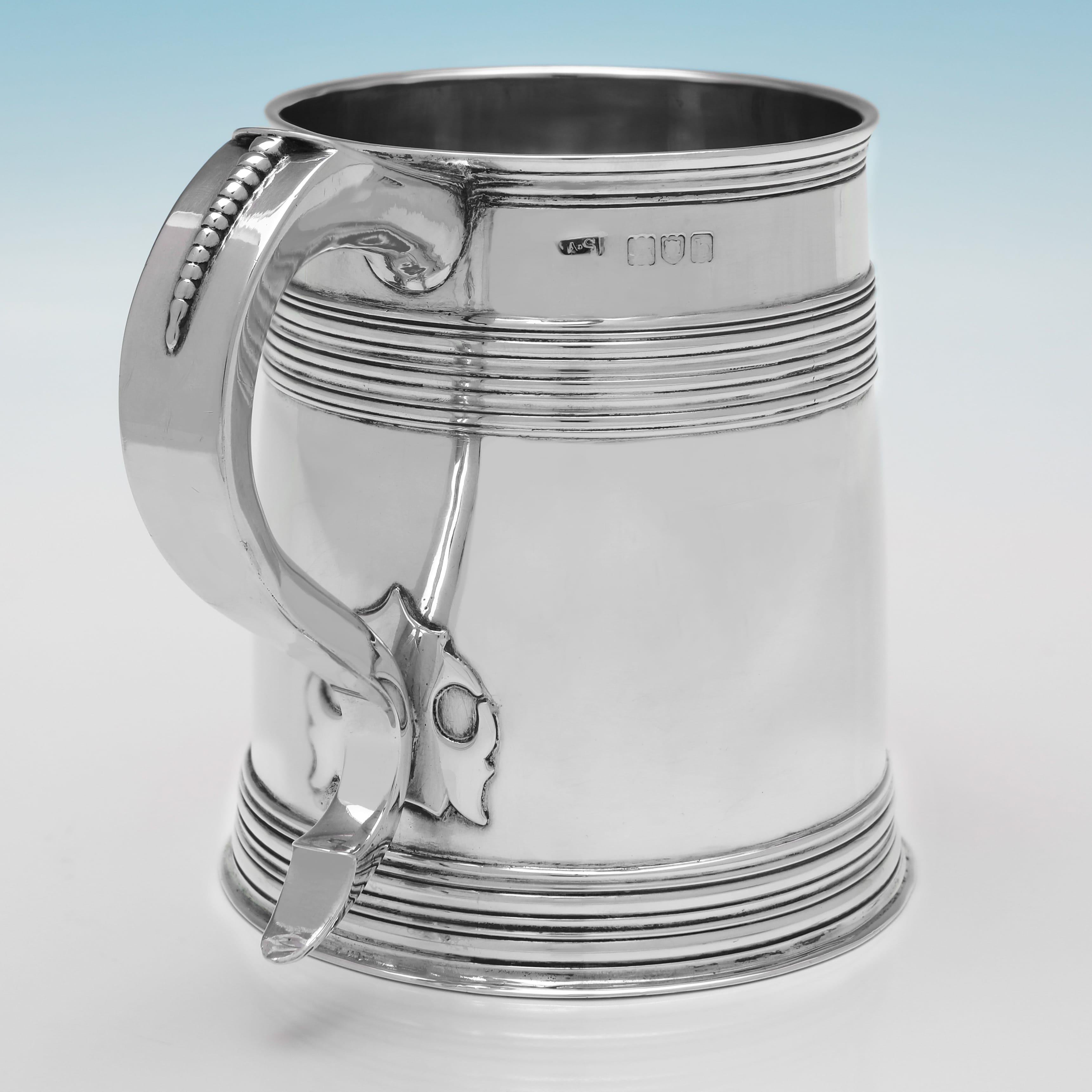 English Edwardian sterling silver pint mug made in London in 1901 by Arthur Sibley