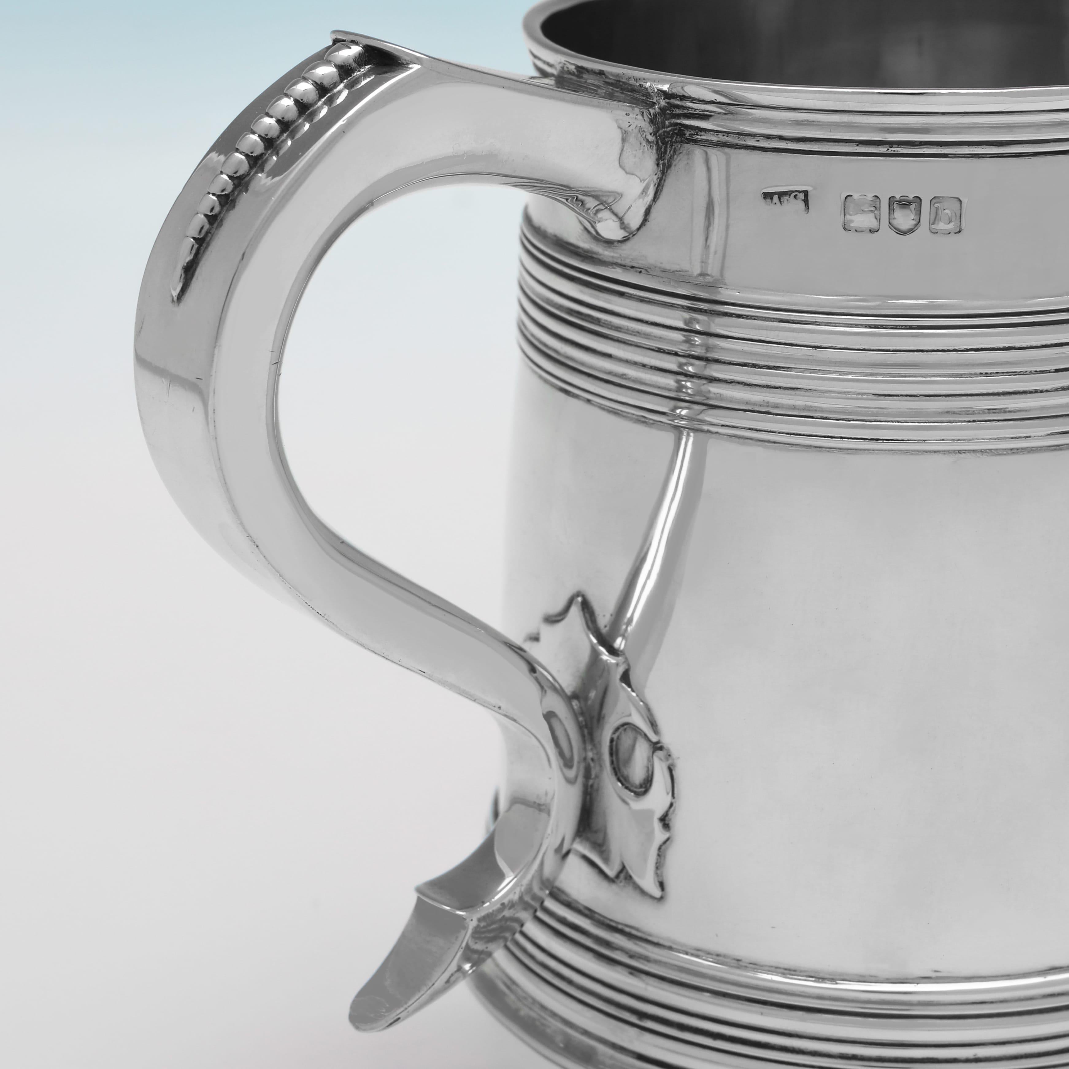 Early 20th Century Edwardian sterling silver pint mug made in London in 1901 by Arthur Sibley