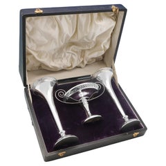 Antique Edwardian sterling silver suite of a pair of vases and a tazza - Walker & Hall