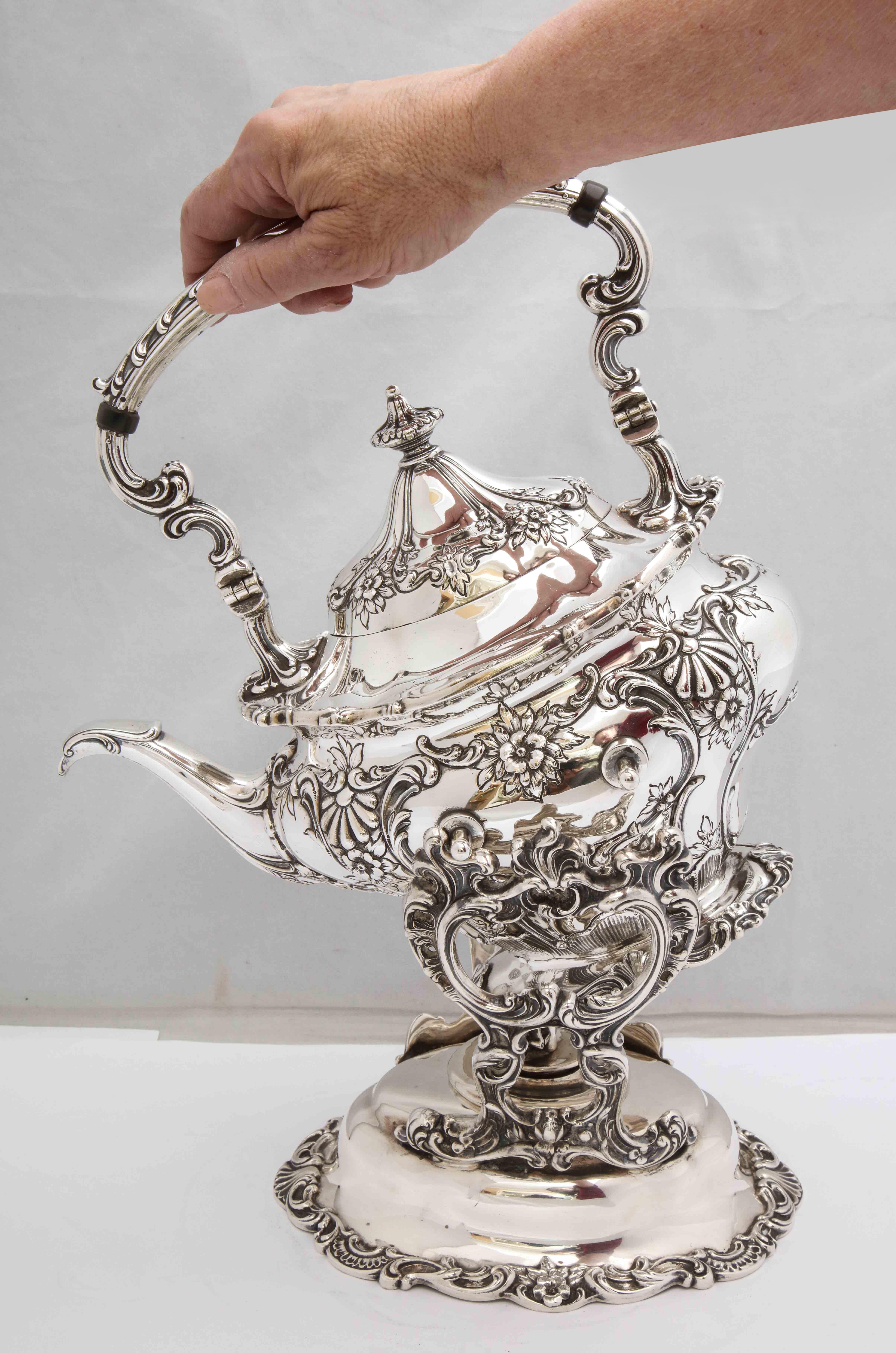 Victorian-Style Sterling Silver Tea Kettle on Stand by Gorham 15