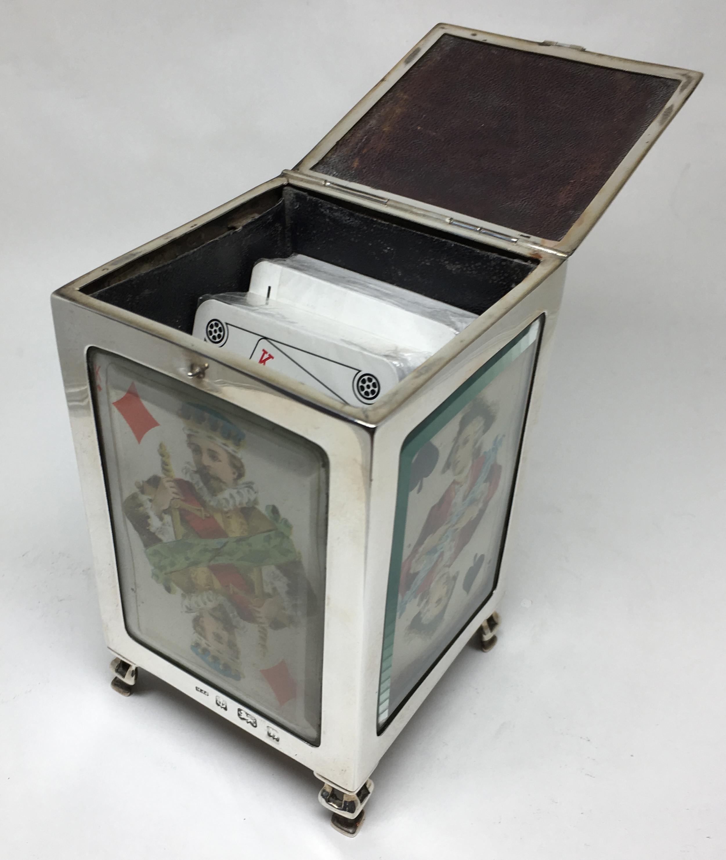 British Edwardian Sterling Silver Upright Playing Card Box For Sale