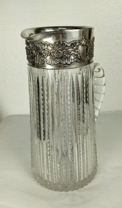 Edwardian Sterling Trimmed Cut Crystal Pitcher