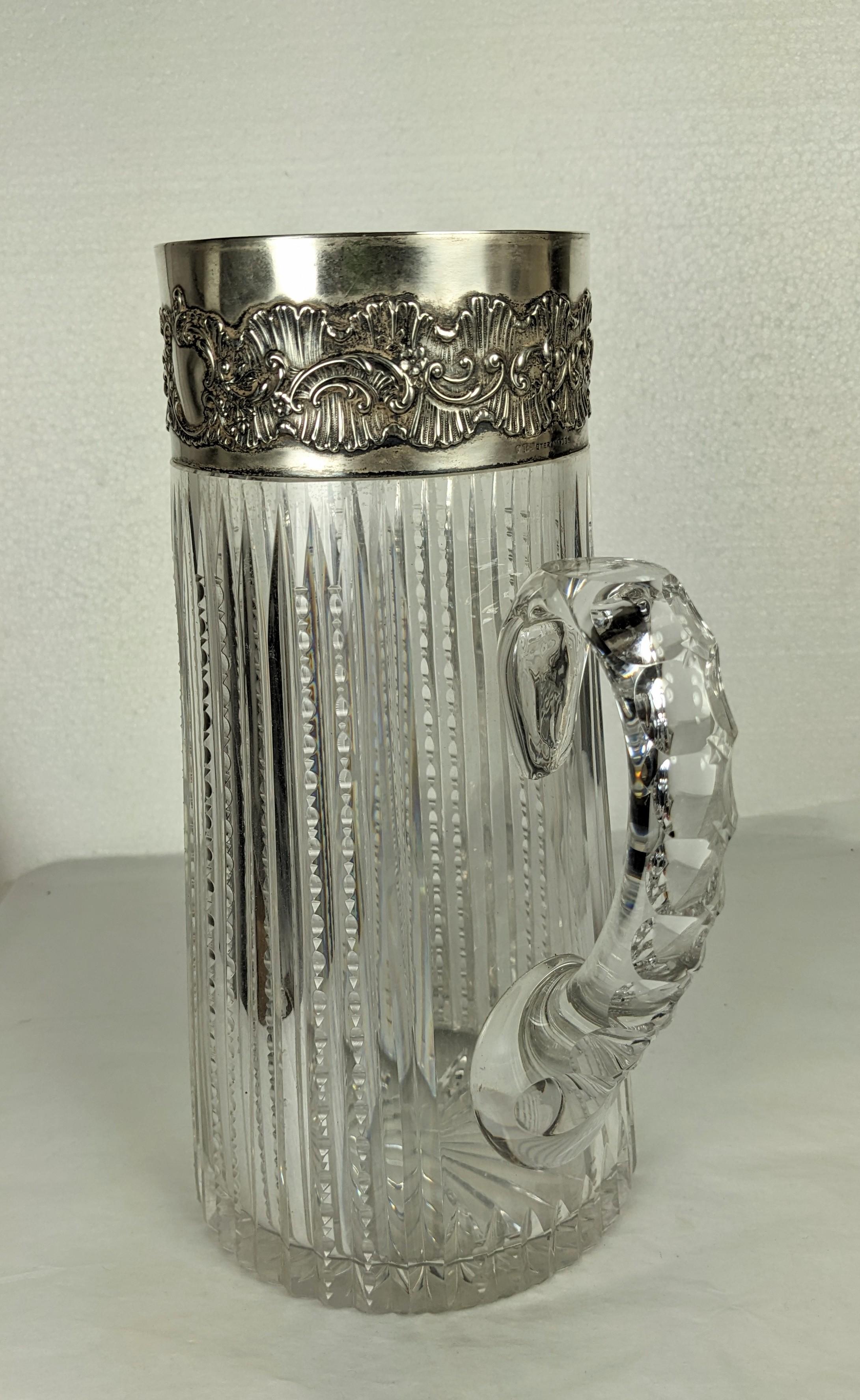 American Edwardian Sterling Trimmed Cut Crystal Pitcher For Sale