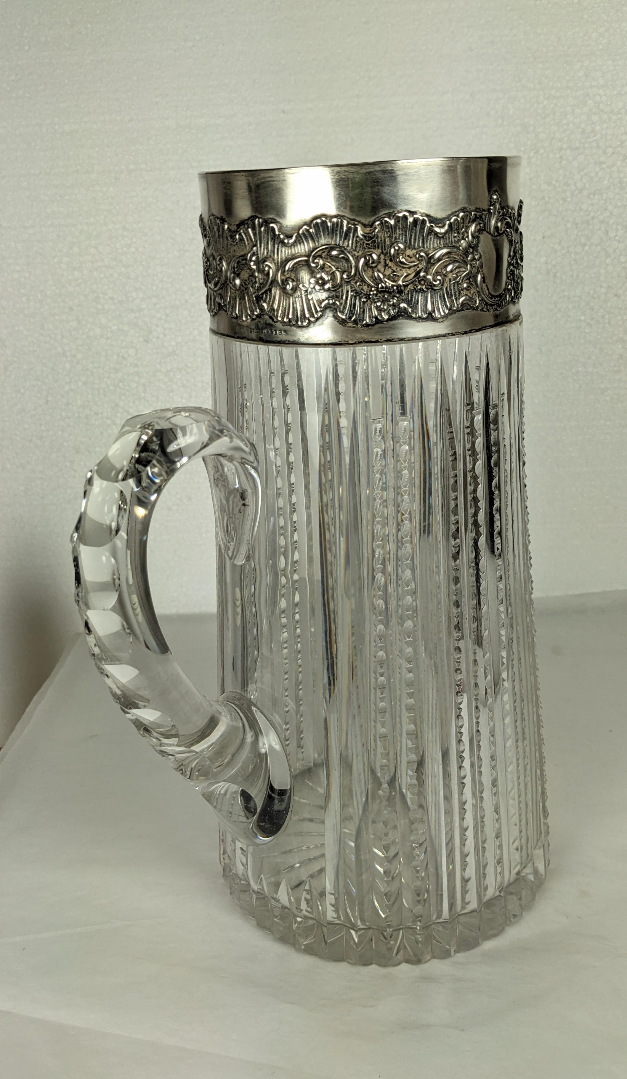Edwardian Sterling Trimmed Cut Crystal Pitcher In Good Condition For Sale In Riverdale, NY