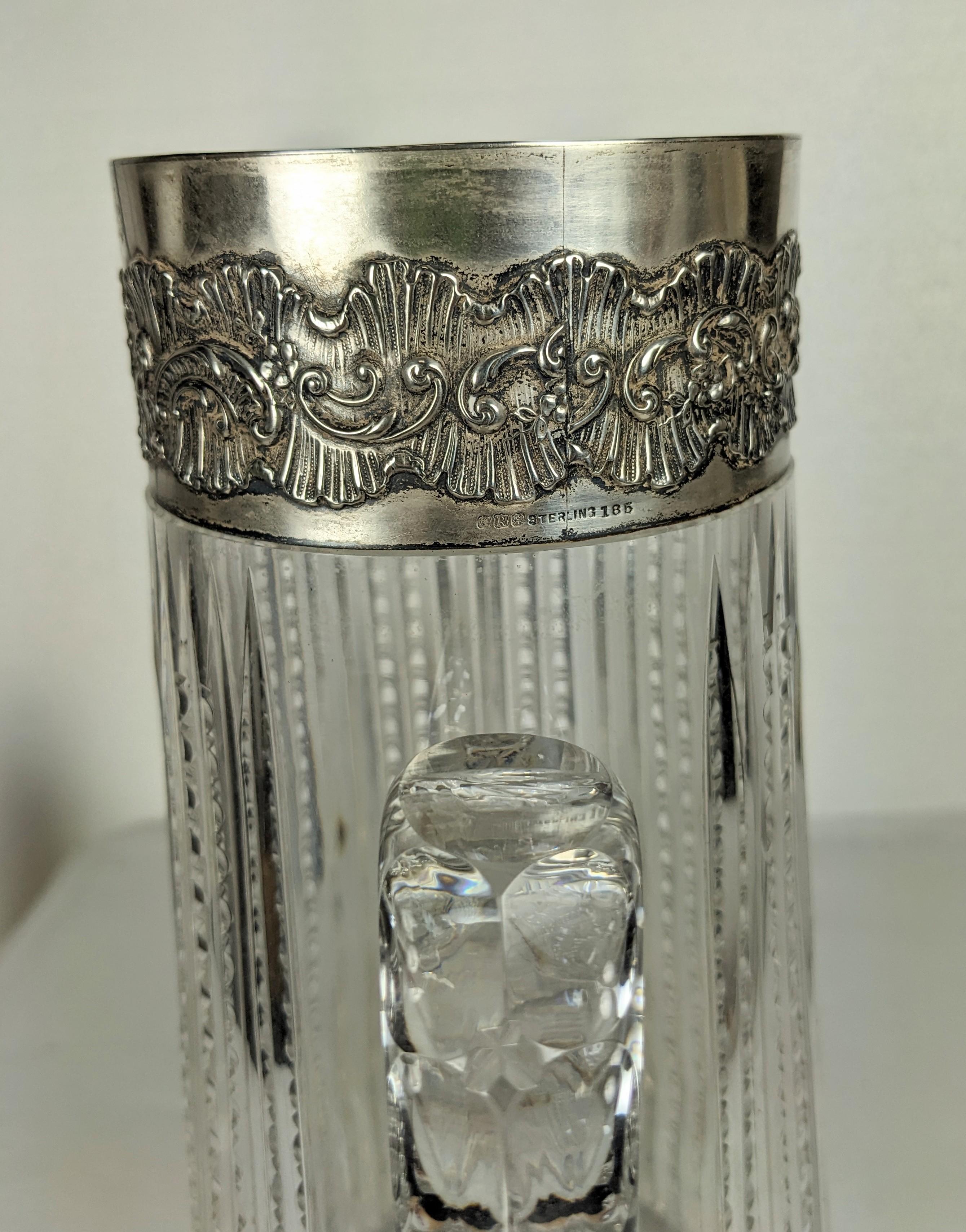Early 20th Century Edwardian Sterling Trimmed Cut Crystal Pitcher For Sale