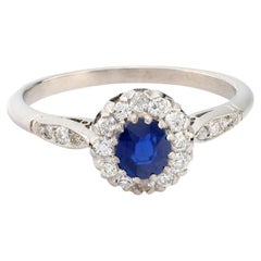 Edwardian style 0.49 carat sapphire diamond platinum cluster ring
