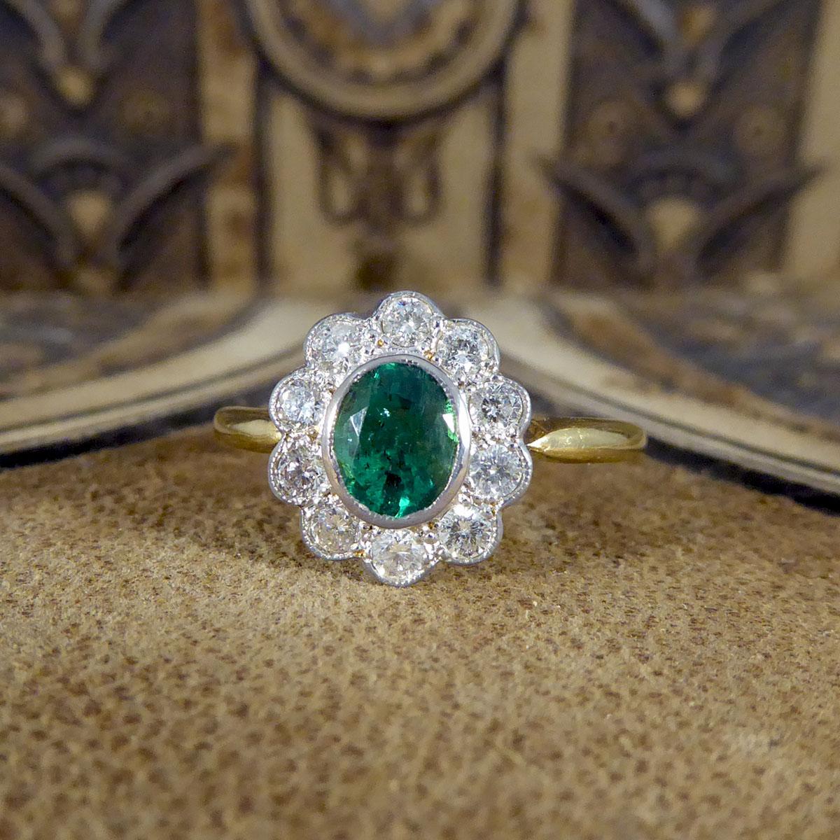Edwardian Style 0.60ct Emerald and Diamond Cluster Ring in 18ct Gold 5