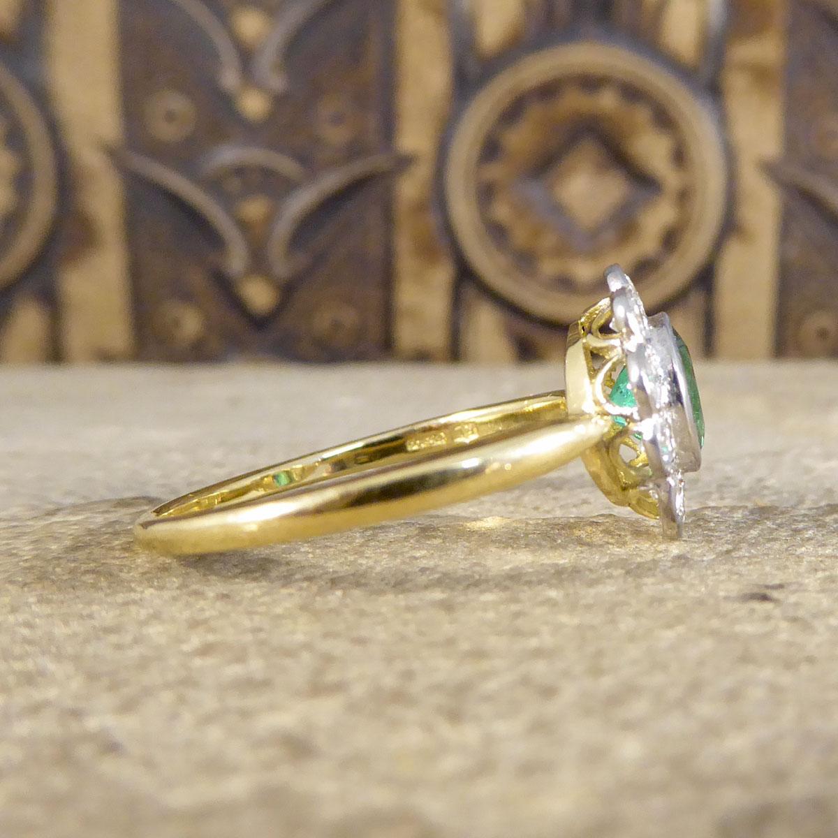 Oval Cut Edwardian Style 0.60ct Emerald and Diamond Cluster Ring in 18ct Gold