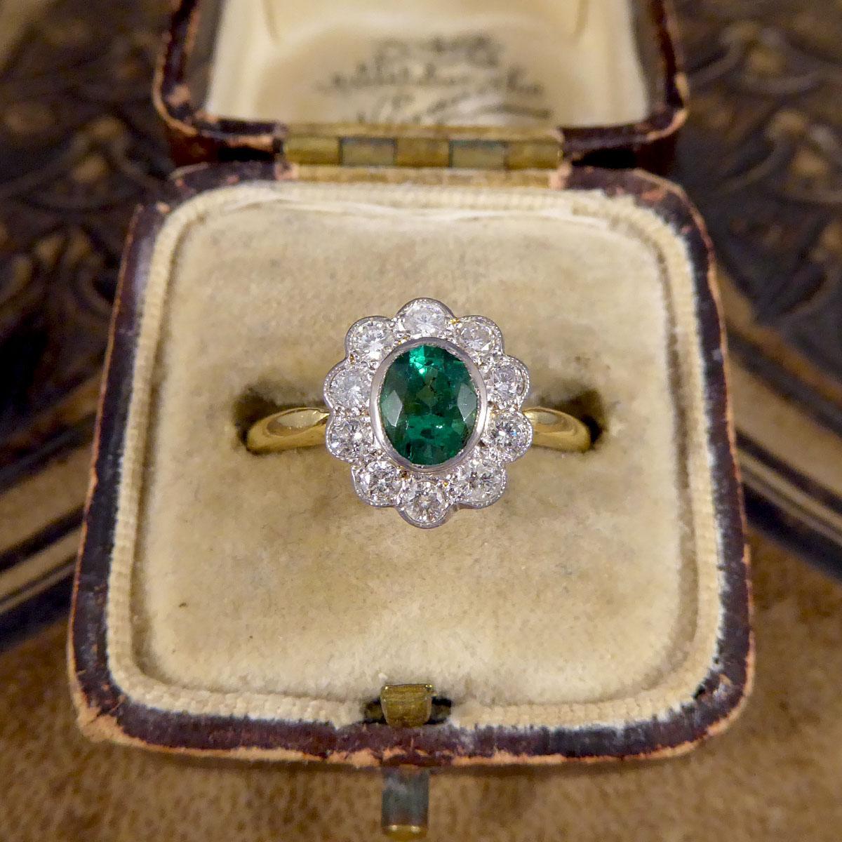 Edwardian Style 0.60ct Emerald and Diamond Cluster Ring in 18ct Gold 2