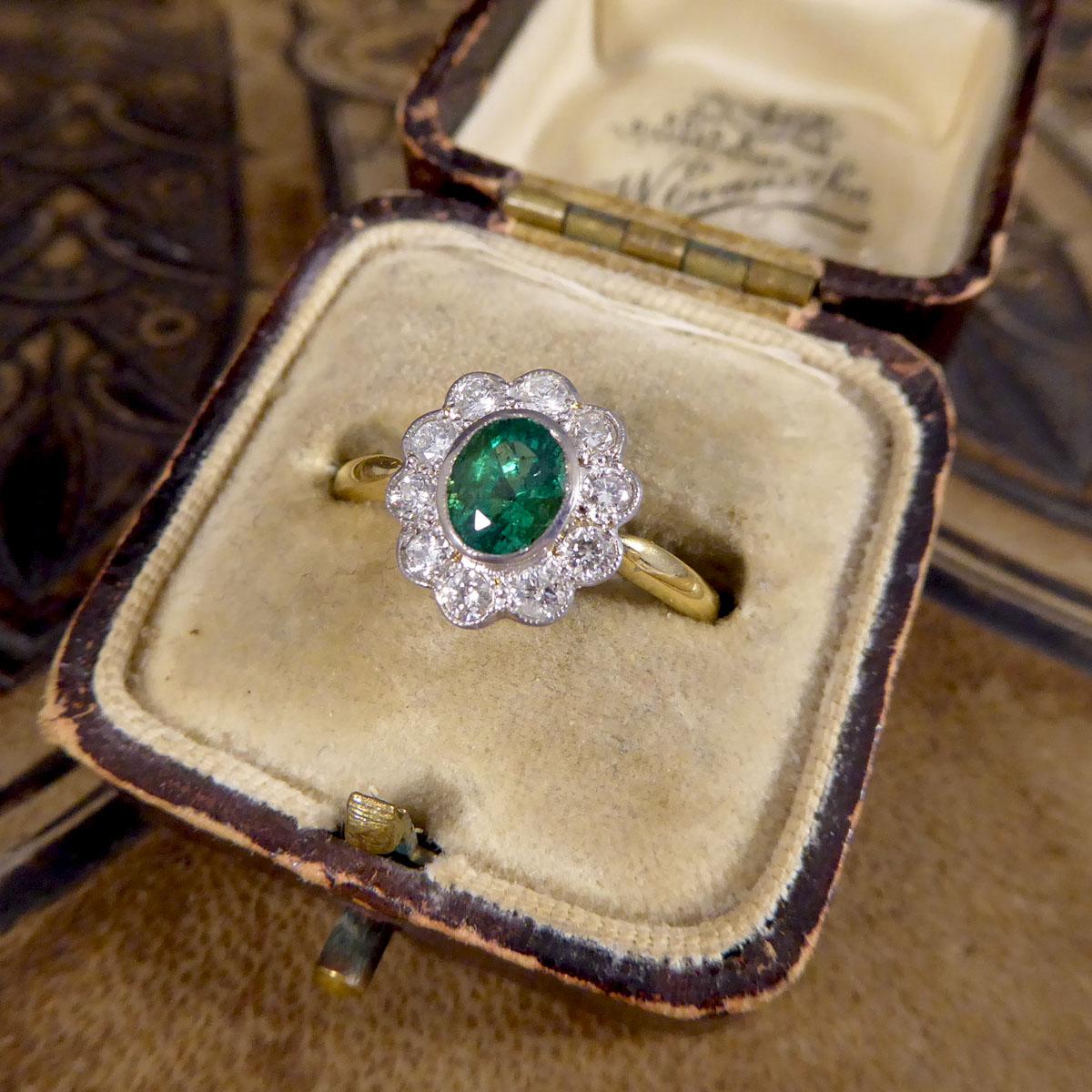 Edwardian Style 0.60ct Emerald and Diamond Cluster Ring in 18ct Gold 3