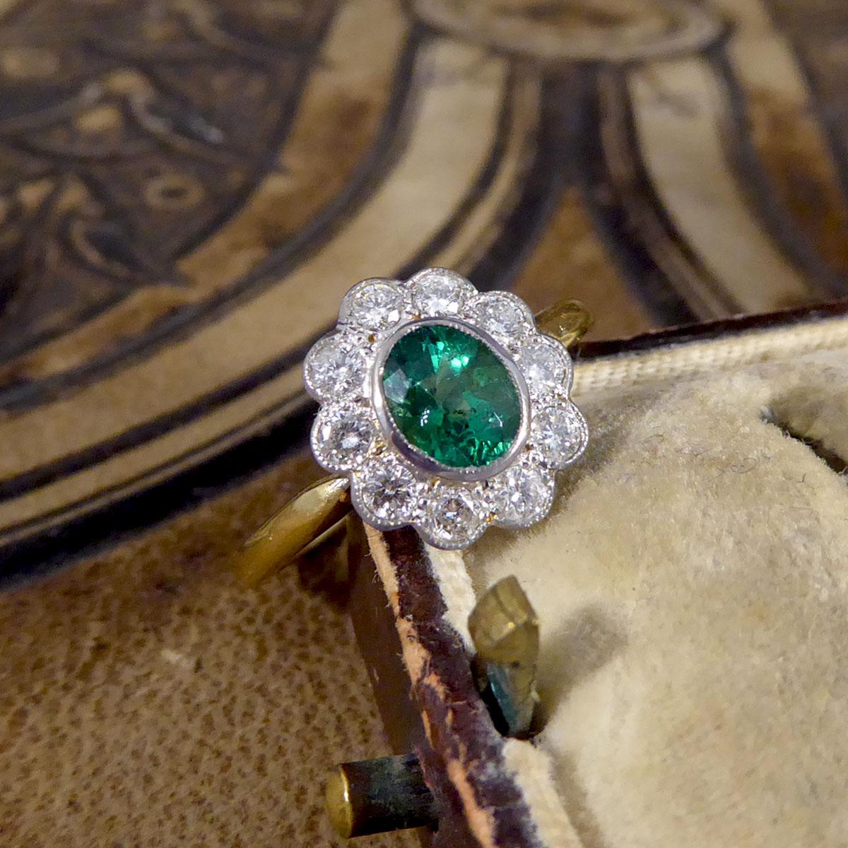 Edwardian Style 0.60ct Emerald and Diamond Cluster Ring in 18ct Gold 4