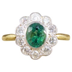 Edwardian Style 0.60ct Emerald and Diamond Cluster Ring in 18ct Gold