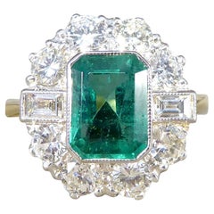 Edwardian Style 1.30ct Emerald and 1.20ct Diamond Cluster Ring in 18ct Gold