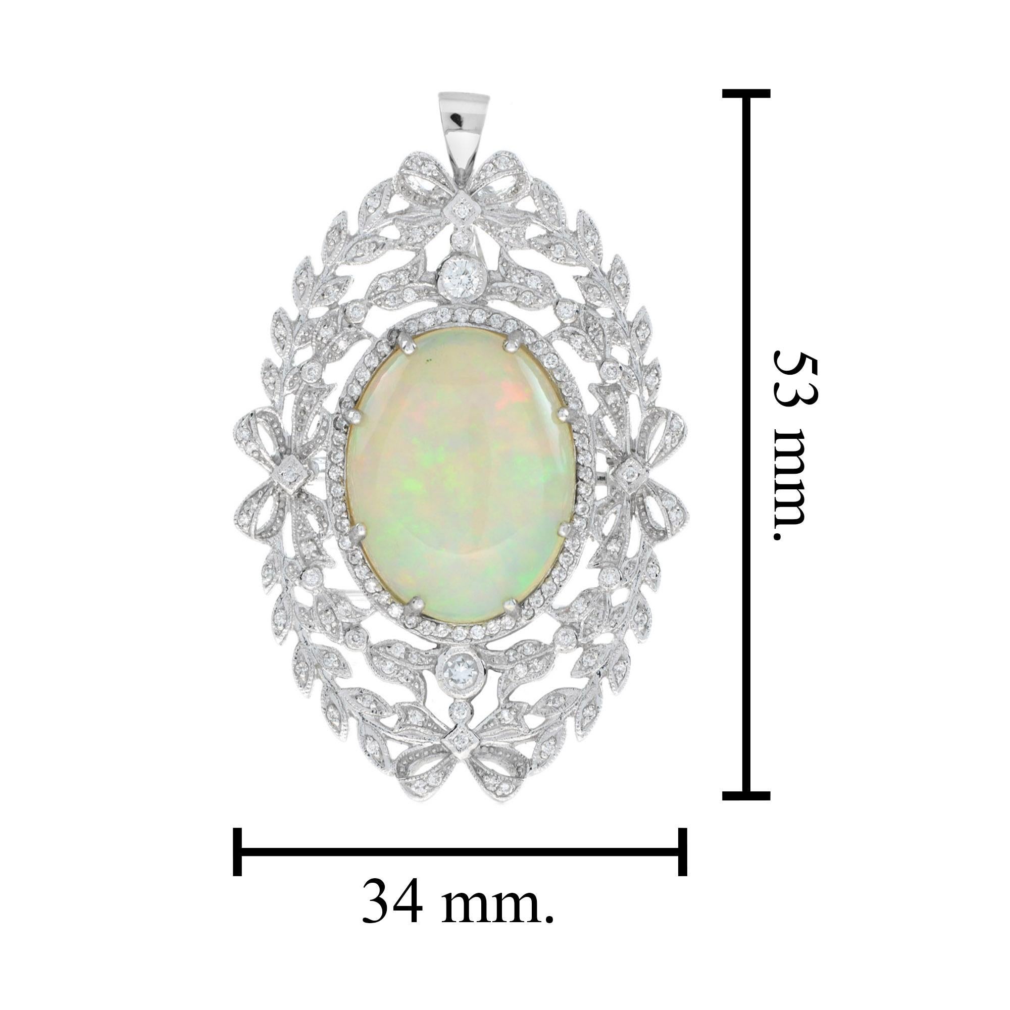Edwardian Style 13.43 Ct. Ethiopian Opal and Diamond Brooch in 18K White Gold 1