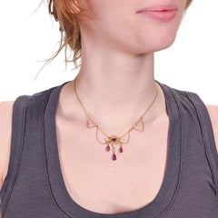 Edwardian Style 14K Gold, Amethyst, & Pearl Festoon Necklace