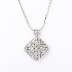 Collana con ciondolo a medaglione in oro bianco 14 carati e pavé di diamanti, in stile edoardiano