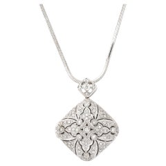 Collana con ciondolo a medaglione in oro bianco 14 carati e pavé di diamanti, in stile edoardiano