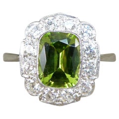 Edwardian Style 1.50ct Peridot and Diamond Cluster Ring in Platinum
