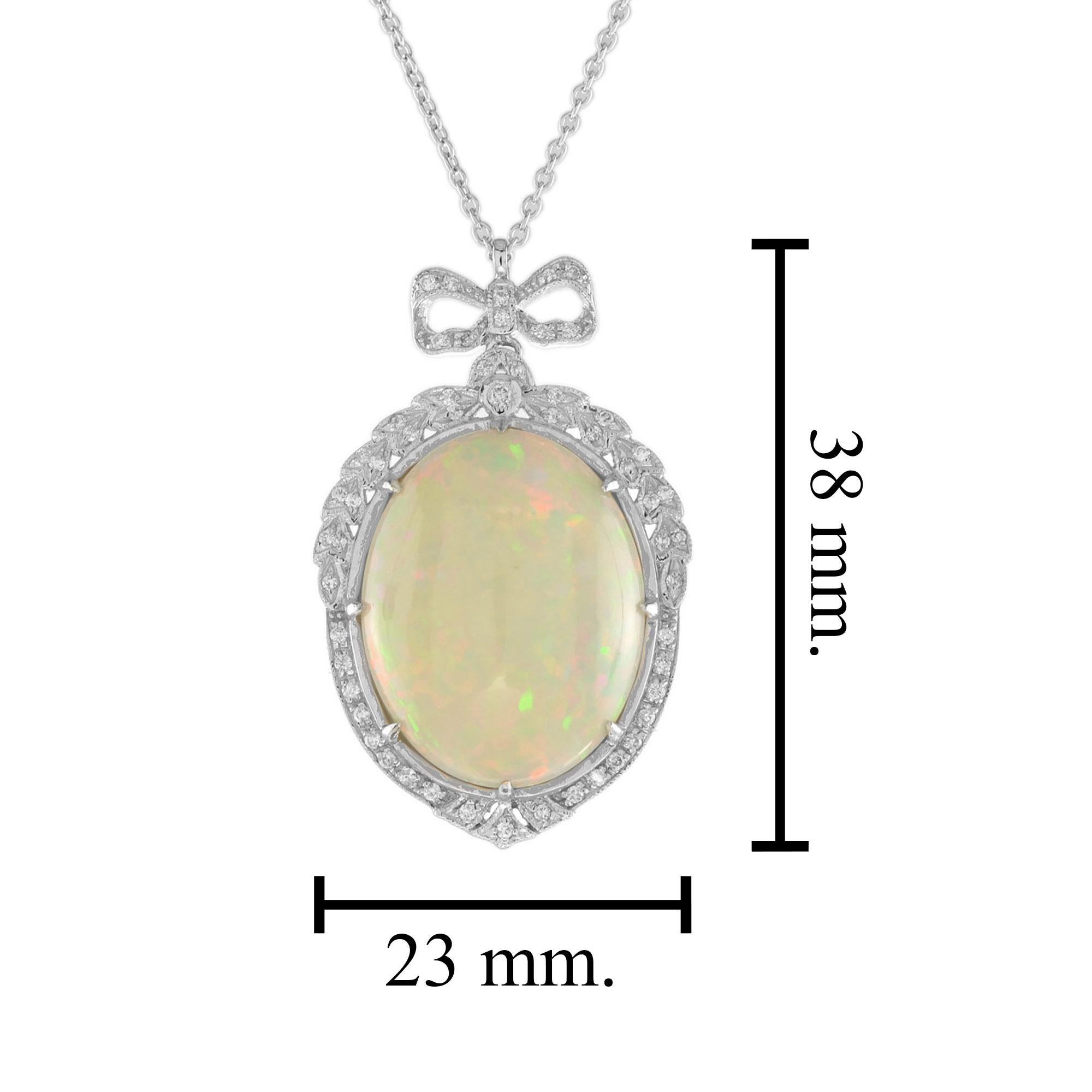 Collier Vintage en or blanc 18K de style Edwardien 15.39 Opale Ethiopienne et Diamant Pour femmes en vente