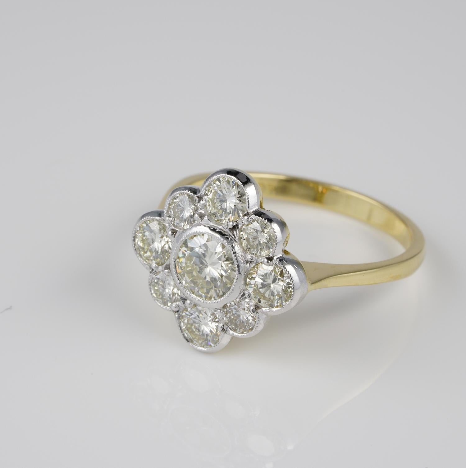 Brilliant Cut Edwardian Style 1.60 Ct Diamond Platinum 18 KT Cluster Ring For Sale