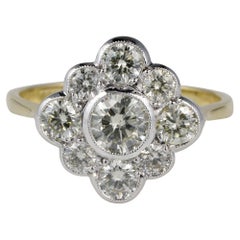 Edwardian Style 1.60 Ct Diamond Platinum 18 KT Cluster Ring