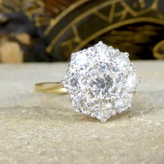 Edwardian Style 1.85ct Old Cut Diamond Daisy Cluster Ring in 18ct Yellow Gold
