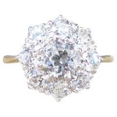 Edwardian Style 1.85ct Old Cut Diamond Daisy Cluster Ring in 18ct Yellow Gold