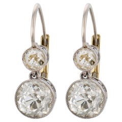 Edwardian style 2.34 carat diamond platinum gold drop earrings