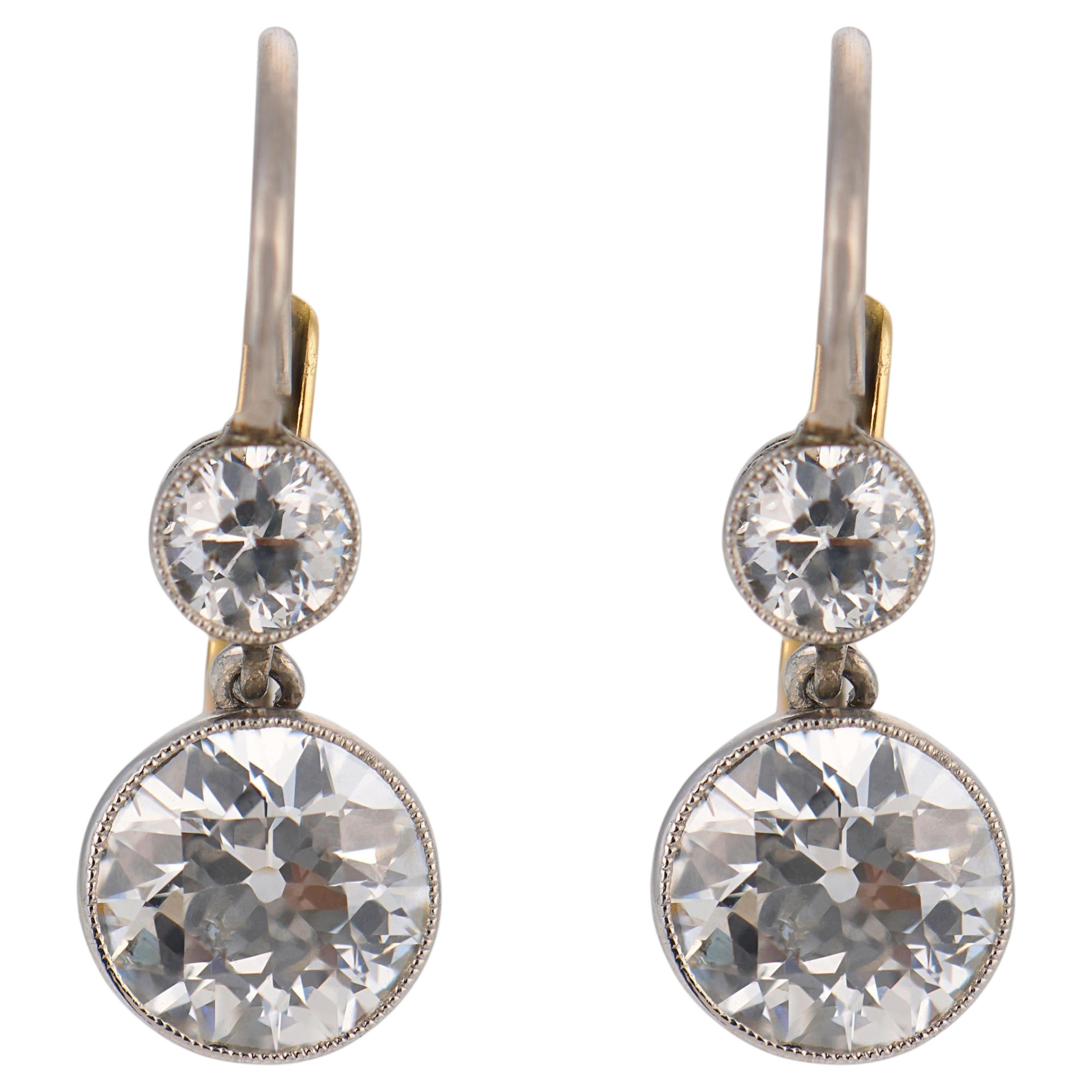 Edwardian style 2.42 carat diamond platinum drop earrings