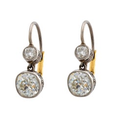 Edwardian style 2.65 carat diamond 18k gold and platinum drop earrings