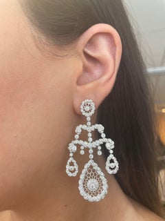 Edwardian Style 3.06ct Round Diamond Chandelier Earrings 18k White Gold